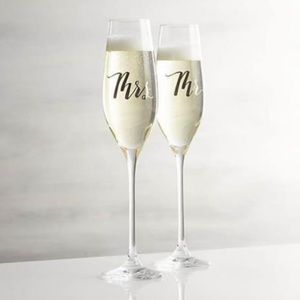 Crate & Barrel Mr Mrs Champagne Glasses